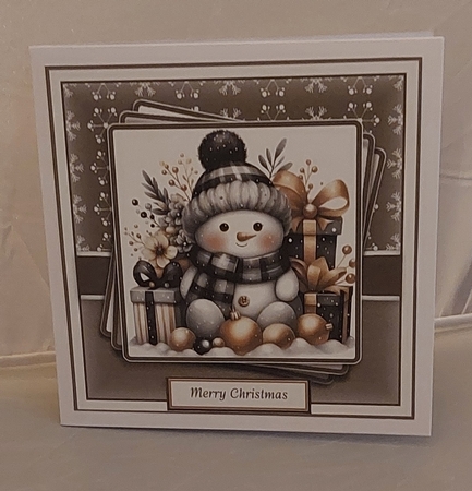 8x8 Black & Gold Snowmen 22 Card Front, Gift Tag and Sentiments  by Marion Harding