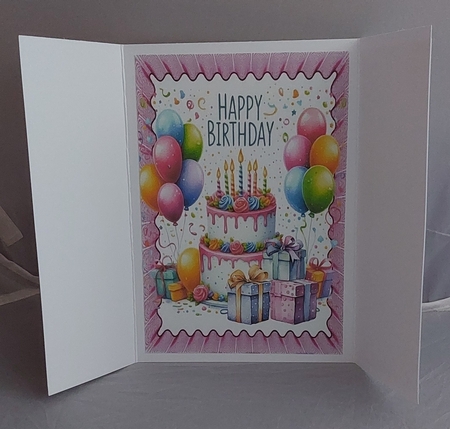 Birthday Cake With Balloons Pink Gatefold (ONE)   by Marion Harding