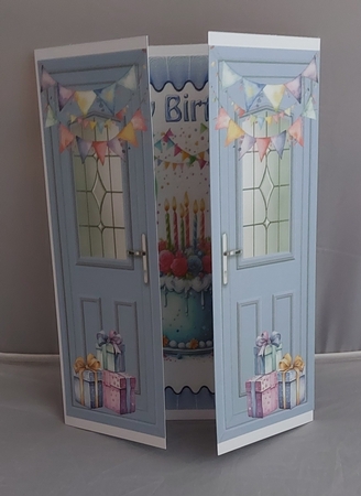 Birthday Cake With Balloons Blue Gatefold (THREE) by Marion Harding
