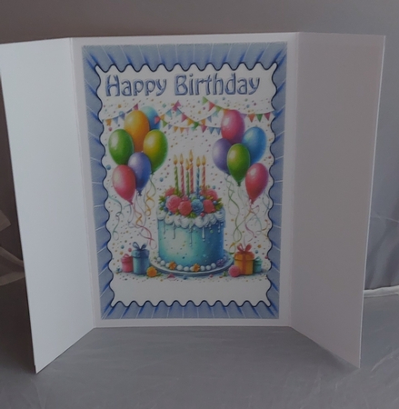Birthday Cake With Balloons Blue Gatefold (THREE) by Marion Harding