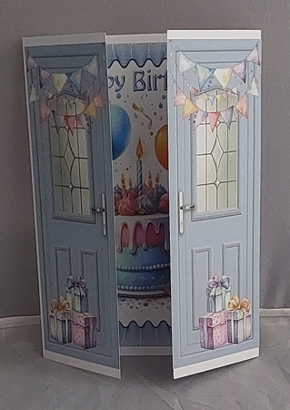 Birthday Cake With Balloons Blue Gatefold (FOUR) by Marion Harding