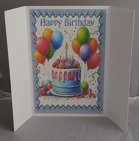 Birthday Cake With Balloons Blue Gatefold (FOUR) by Marion Harding