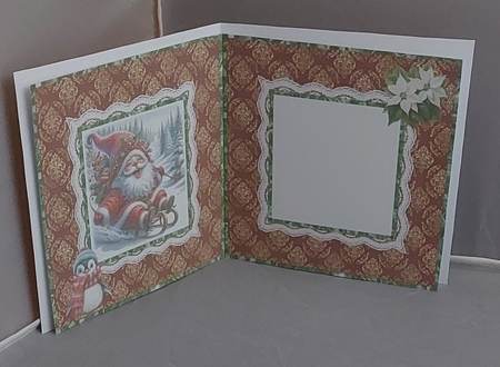 Santa Gnomes 9: 5 x 5 Card Insert with Red & Gold Damask Background by Marion Harding