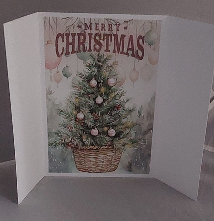 Pretty Christmas Tree In A Basket Pink Gatefold (FOUR) by Marion Harding