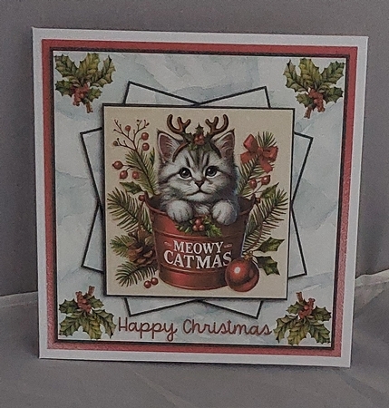 Card Topper - Christmas Card - Meowy Catmas - Happy Christmas by Marion Harding