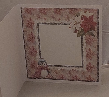 Santa Gnomes 16: 8 x 8 Card Insert with Pink Poinsettias Background by Marion Harding