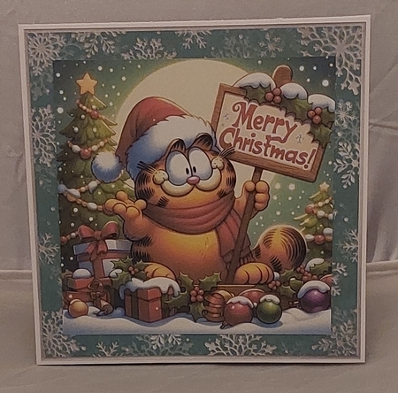 10 Christmas Garfield Card fronts with Christmas sentiments. 8x8 inches. JPEG by Marion Harding