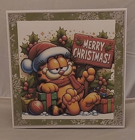 10 Christmas Garfield Card fronts with Christmas sentiments. 8x8 inches. JPEG by Marion Harding