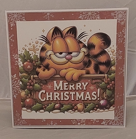 10 Christmas Garfield Card fronts with Christmas sentiments. 8x8 inches. JPEG by Marion Harding