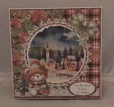 2024 Christmas Scenes 7:  Teddy Bear & Bow 8 x 8 Quick Card Front with Sentiments by Marion Harding