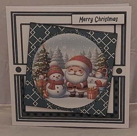 Snowman and santa teal 2 decoupage card kit by Marion Harding
