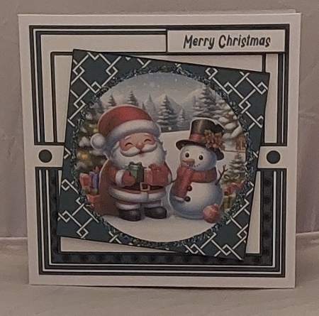 Snowman and santa teal 3 decoupage card kit by Marion Harding