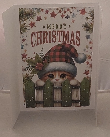  Christmas Folded Gatefold With Peeking Kitten (ONE) by Marion Harding