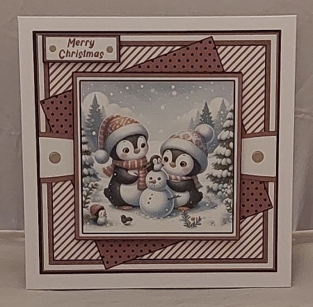 Playful Penguins Red 5 decoupage card kit by Marion Harding