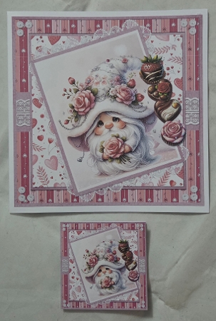 Valentines Gnomes & Bears 1: White Gnome/Pink Roses 7 x 7 Card Mini-Kit, 6 A4 Sheets by Marion Harding