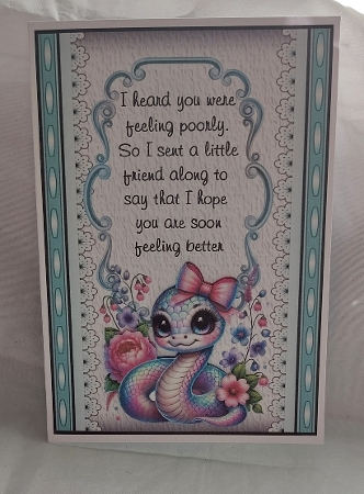 Sassy Snakes 3 - 7x5 inch card front with decoupage   by Marion Harding