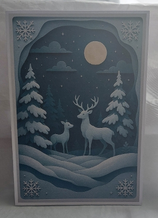 Christmas Deer Under the Moonlight A4 by Marion Harding