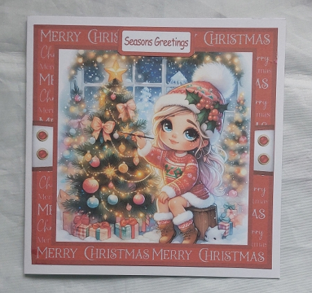Christmas Girls 2 Card Front With Matching Gift Tag 6x6 by Marion Harding