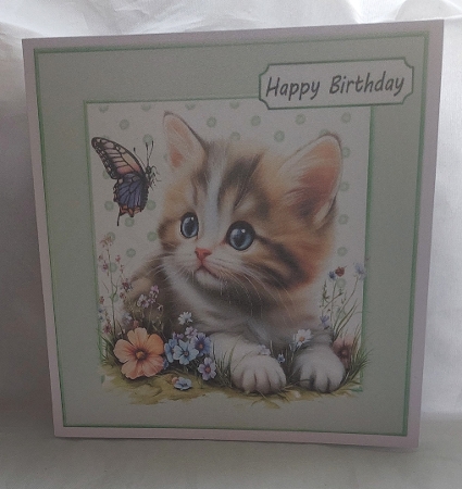 Cute Kitten With Flowers In Polkadot 8X8 Toppers (TWO) by Marion Harding