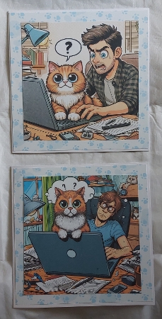 Trying to work - CARD FRONTS by Marion Harding