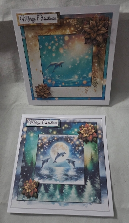 Magical Dolphin Christmas Cards with Moon, Stars, and Flowers by Marion Harding