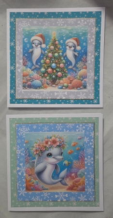 Festive Dolphins Collage – 6 Whimsical Ocean Holiday Cardmaking Designs by Marion Harding