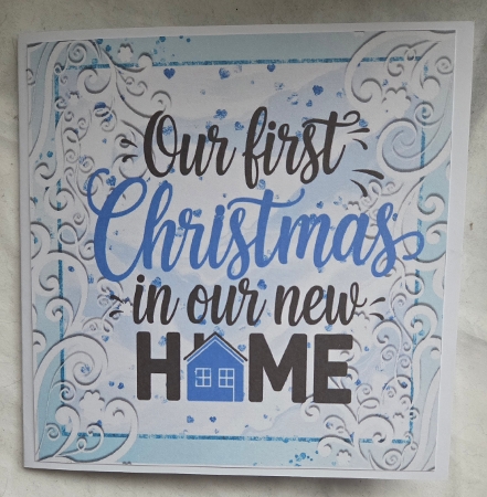 Christmas In Our New Home Blue Scroll  8x8 by Marion Harding