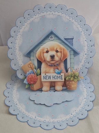 New Home Puppy Scalloped Round Easel Card and Large Card Front Mini Kit by Marion Harding
