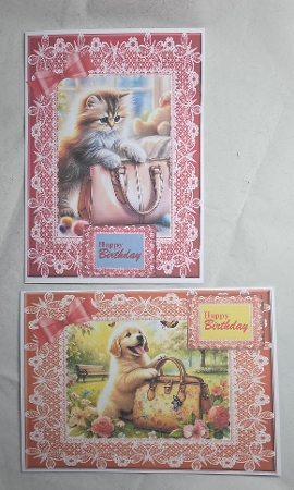 female 5x7 & 7x5 birthday set handbags, kittens and puppies by Marion Harding