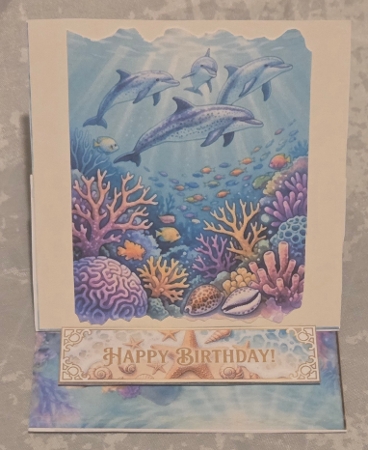 Dolphins Underwater Birthday Card with Colorful Coral Reef and Tropical Fish by Marion Harding