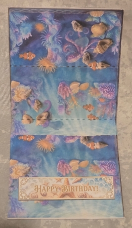 Dolphins Underwater Birthday Card with Colorful Coral Reef and Tropical Fish by Marion Harding