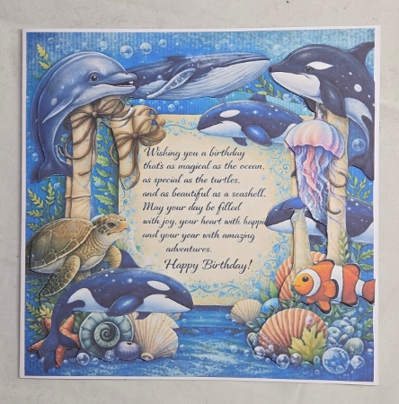 Ocean Birthday Card Topper with killer whale by Marion Harding