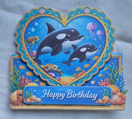 Cute Orca Heart Frame Topper with Coral Reef & Happy Day Banner by Marion Harding