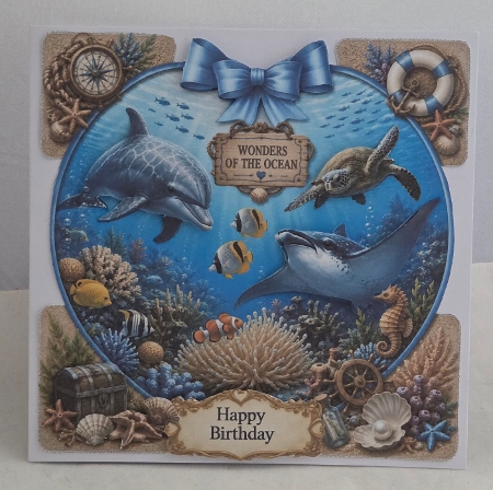 Ocean Heart Card Kit – Dolphins, Sea Turtle, Coral Reef & Nautical Elements – Marine Printable Topper by Marion Harding