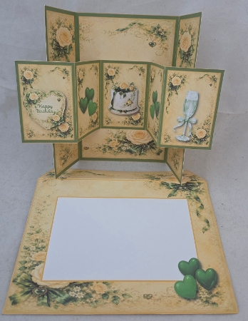 Romantic Yellow & Emerald Birthday  - Double  Accordion Card by Marion Harding