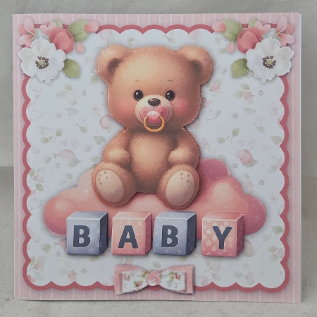 New Baby Girl Card Front with Decoupage and Insert by Marion Harding
