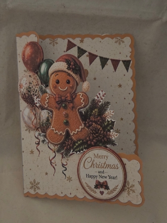 Gingerbread Santa with Festive Balloons Merry Christmas & Happy New Year Topper by Marion Harding