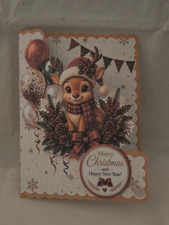 Cute Reindeer with Festive Balloons Merry Christmas & Happy New Year Topper by Marion Harding