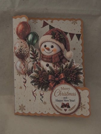 Snowman with Festive Balloons Merry Christmas & Happy New Year Topper by Marion Harding