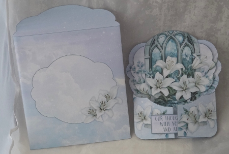 Gatefold pyramage card Deepest Sympathies church window lilies by Marion Harding