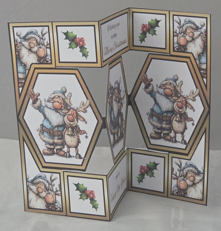 Hexagon trifold Whimsical Santa by Marion Harding