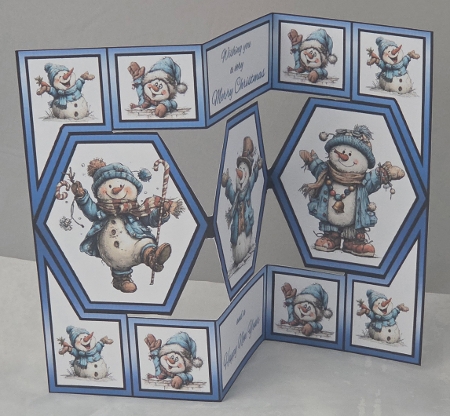 Hexagon trifold Quirky snowman by Marion Harding