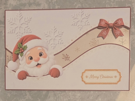 Cute Merry Christmas Santa Card Topper with Wavy Borders & Holiday Labels by Marion Harding