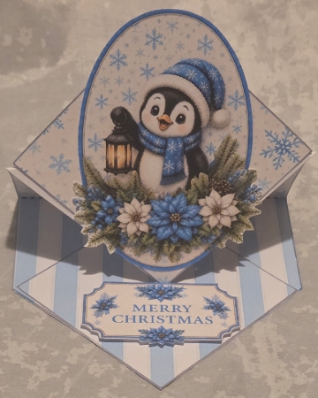 Blue Christmas Penguin Topper – Cute Winter Lantern Card with Merry Christmas Label by Marion Harding