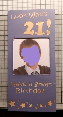 Add a Photo 21st Birthday Card with Easy Fold Frame by Marion Harding