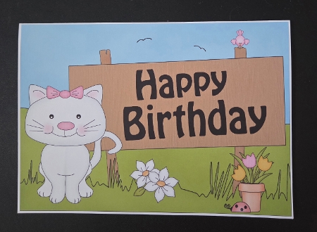 A4 Cute Little Cat Birthday Card Topper by Marion Harding
