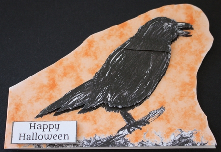 RAVEN-SHAPED HALLOWEEN CARD: With Raven Decoupage, 2 Sentiment Tags and Commercial Use Featured Gallery Photo