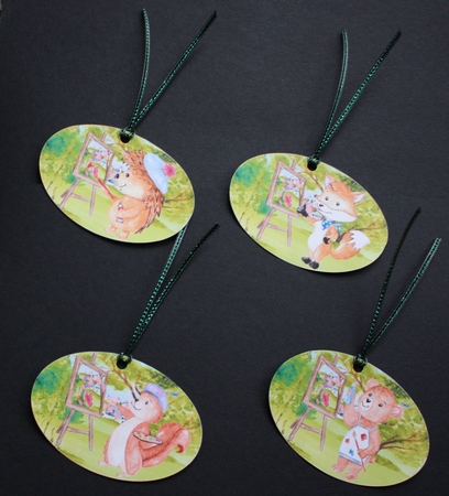 4 Artist animal painting wood scene toppers by Marion Kimberley-Scott