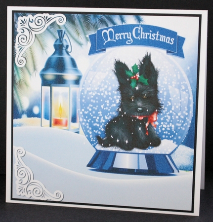 Cute scottie dog in snow globe with lantern 8x8 by Marion Kimberley-Scott