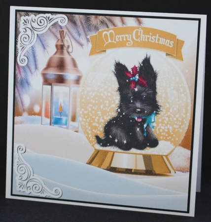 Cute scottie dog in snow globe with lantern 8x8 (gold) by Marion Kimberley-Scott